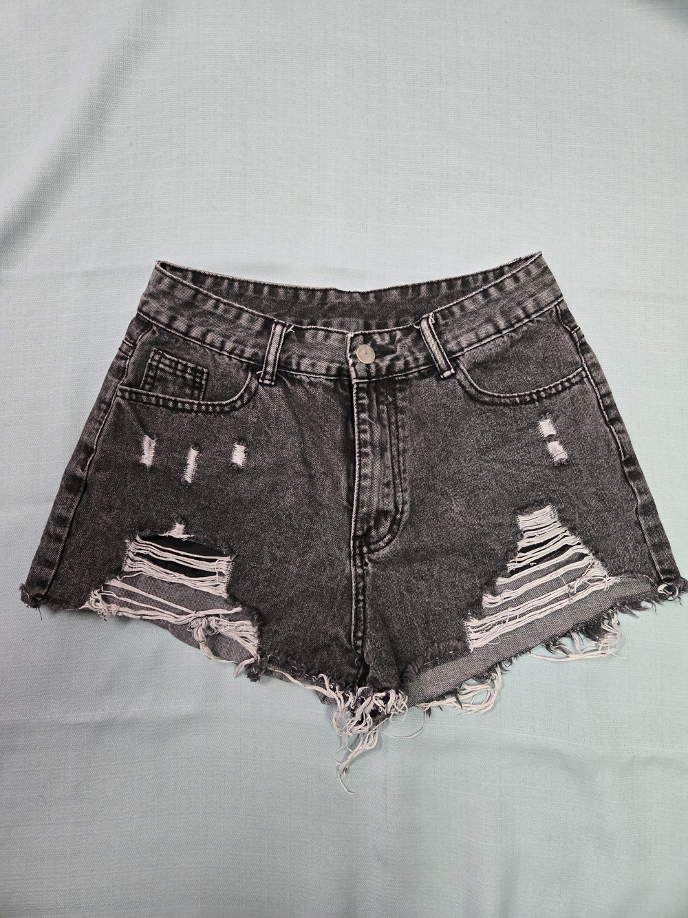 High-Rise Distressed Women's Black Denim Shorts